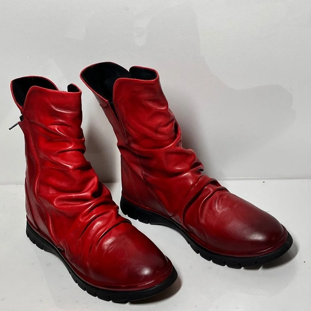 Miz Mooz Delena Ruched Leather Mid-Shaft Boots